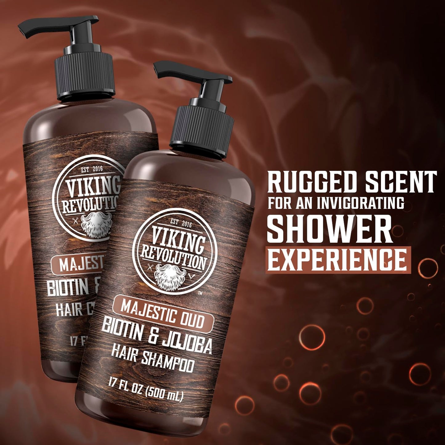 Viking Revolution Majestic Oud Mens Shampoo and Conditioner Set with Biotin and Jojoba Oil - Natural Hair Shampoo and Hair Conditioner for Men with Vitamin B5 - Mens Shampoo for Thinning Hair (17Oz)