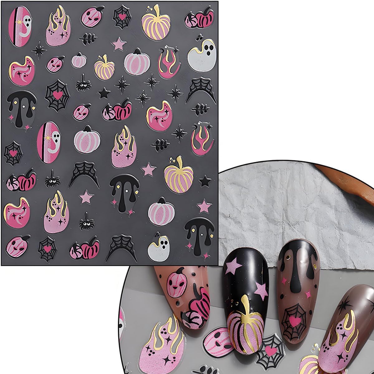 12Pcs Halloween Nail Stickers - Halloween Nail Decals - 3D Self-Adhesive Ghosts Pumpkin Spider Web Nail Design Decorations for Halloweens DIY Manicure Supplies - Nail Art Decorations Accessories