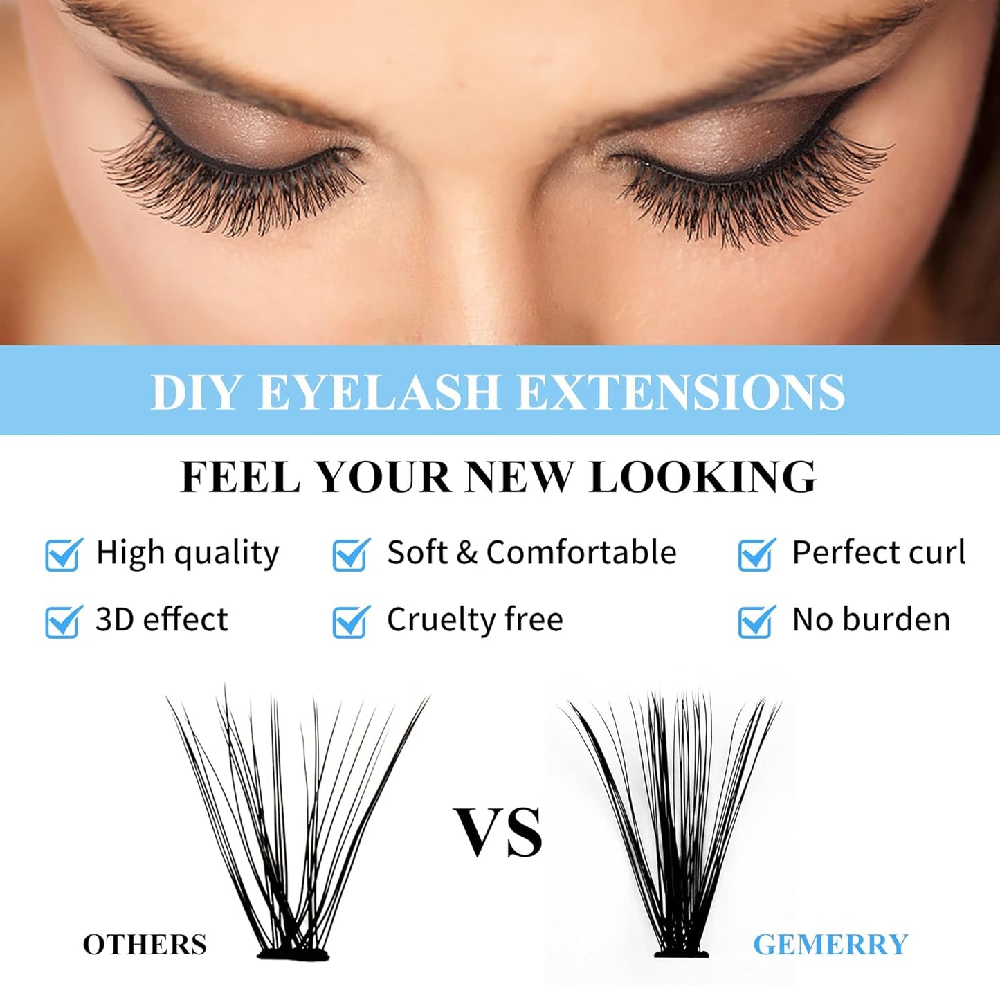 Lash Clusters Eyelash Clusters 280 PCS Cluster Eyelash Extensions Soft&Natural Individual Lashes Mink Cluster Lashes DIY At Home Lash Extension Clusters By GEMERRY(30D/40D-D, 8-16mm)