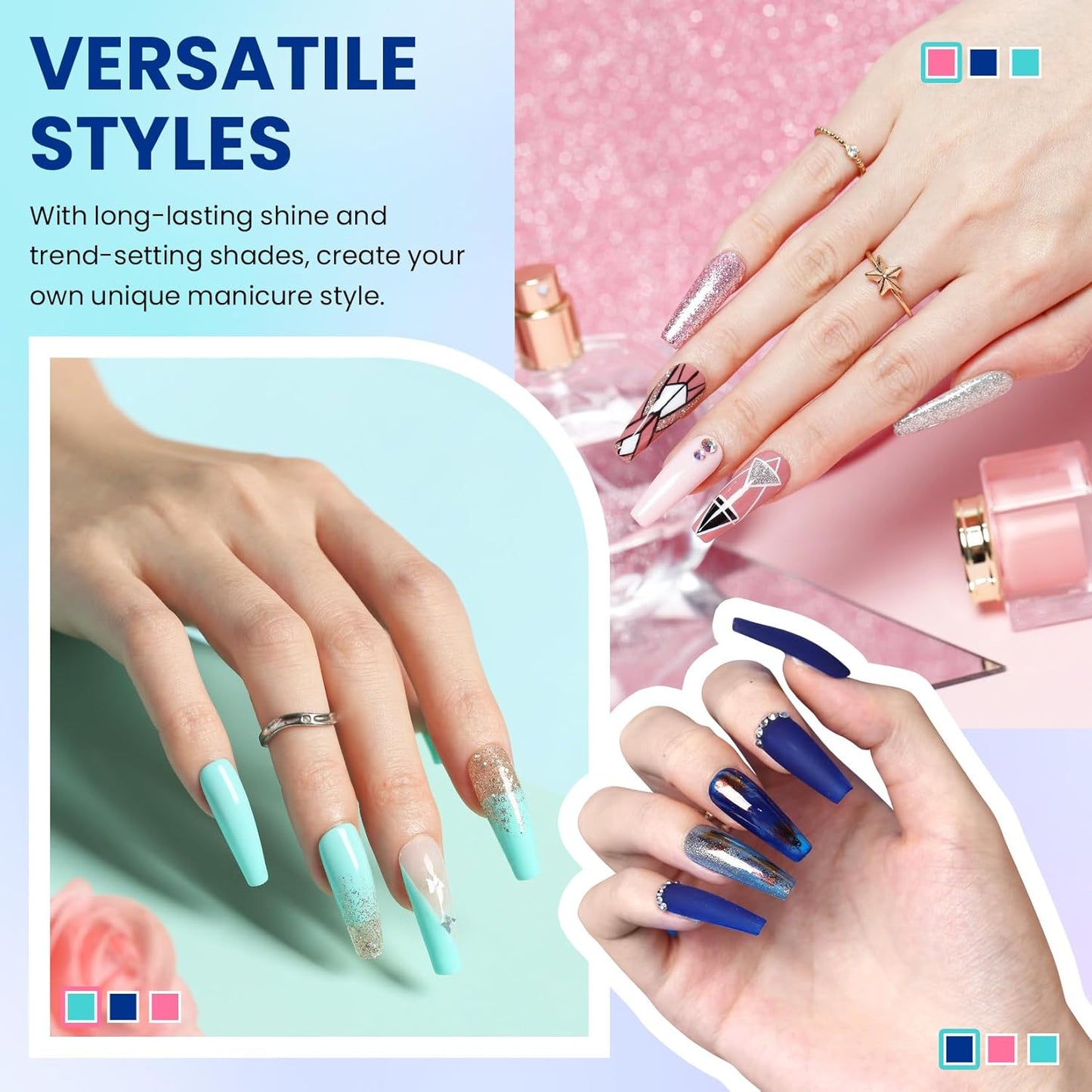 VANREESA 24 Pcs Gel Nail Polish Set, 21 Colors Gel Polish with Base Coat Glossy & Matte Top Coat Pink Orange Yellow Green Purple Blue Glitter Gel Polish Kit Nail Kit Gifts for Women Girls