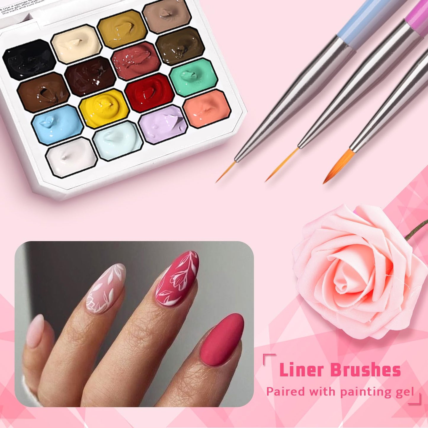 Sponge Pat Paint Nail Gel, Ombre Nails Gradient Gel Nail Blush Blooming Aura Nails Drawing Stripper Floral Painting DIY Nail Art, No Wipe, UV/LED Curing (16 Colors H)