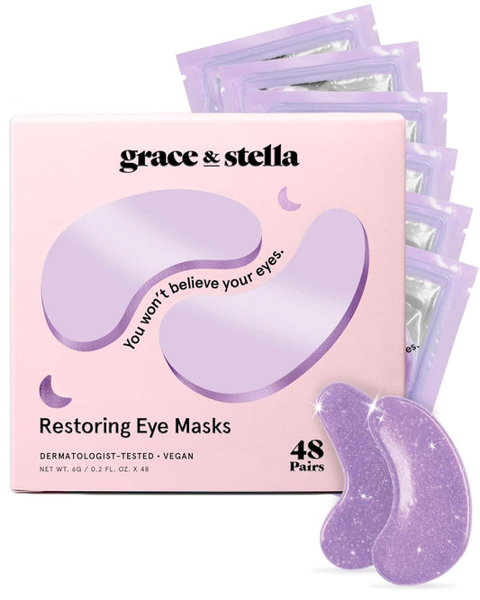 grace & stella Retinol Under Eye Patches for Puffy Eyes and Dark Circles - Restoring Gel Under Eye Masks with Hyaluronic Acid - Vegan Cruelty-Free Skincare, Birthday Gifts for Women (Purple, 48 Pairs)
