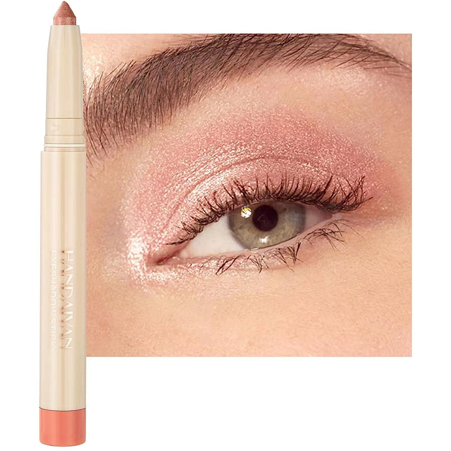 Peach Eyeshadow Stick, Smooth Cream Shimmer Eyeshadow Pencil, Waterproof Long Lasting High Pigmented Hypoallergenic Eye Shadow Highlighter Stick Create Multi-Dimension Eyes Look(20# Peach Shimmer)
