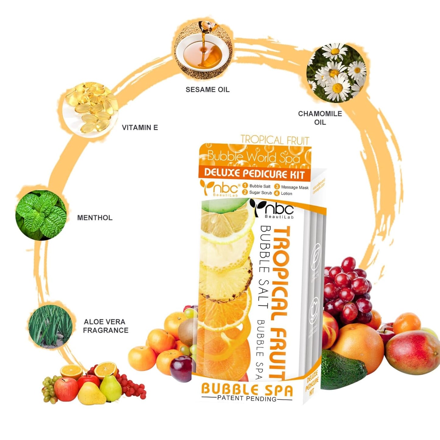 Pedicure Kit Foot Soak Set: Bubble Salt, Sugar Scrub, Massage Mask, Massage Lotion in a Box, 4 Step Foot Spa Kit for Dry Feet, Calluses and Tired Feet(1 Set Tropical Fruit)