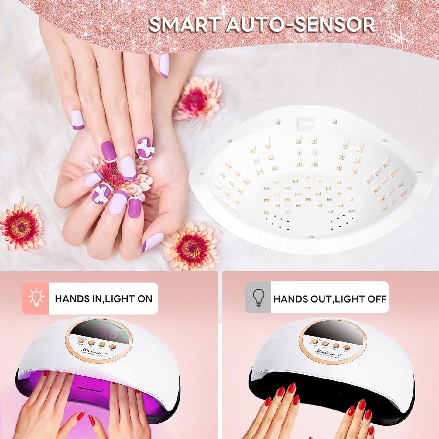 Professional UV Light for Nails, 268W LED UV Nail Lamp for Gel Nail Polish with 4-Timer Auto Sensor, Large Space Gel Nail Lamp for 2 Hands with 69 PCS LED Beads, Nail Dryer for Salon & Home