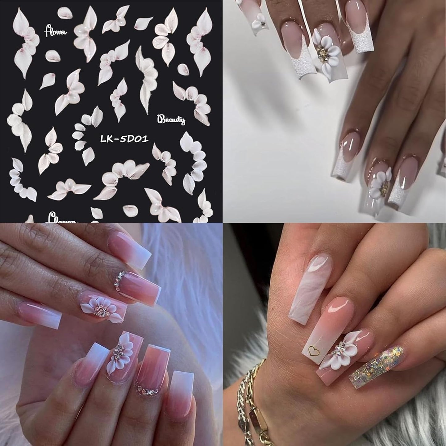 Nail Art Rhinestones for Nails, Flatback Multi Shape Gems 3D Flowers Nail Charms Mixed Nail Glitter Powder Nail Supplies Moonlight Crystal Jewelry Nail Accessories for Women Nail Decorations Design.