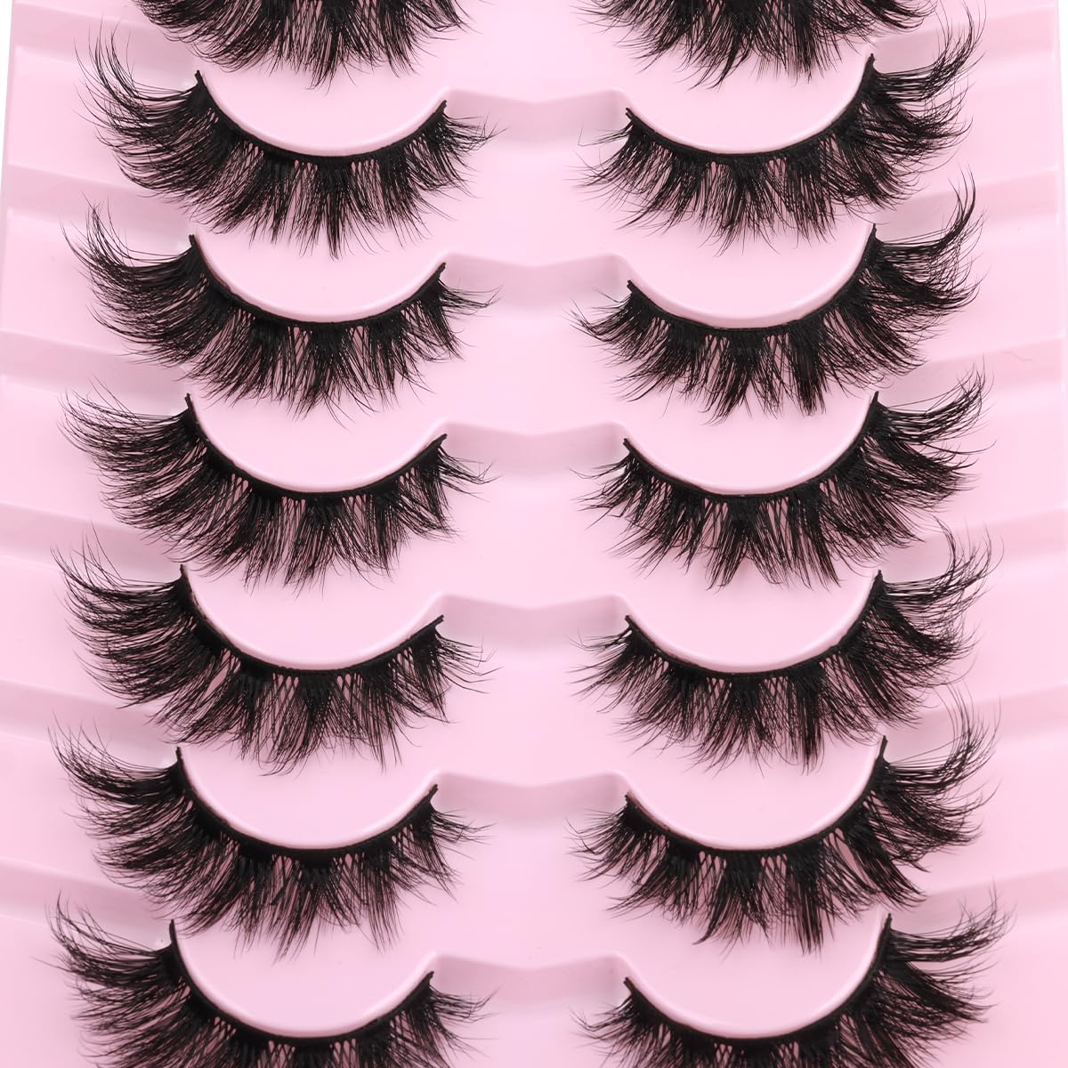 Mink Lashes False Eyelashes Wispy 3D Volume Cat Eye Faux Mink Eyelashes Natural Look 18mm Strip Eyelashes Pack 7 Pairs by Kiromiro