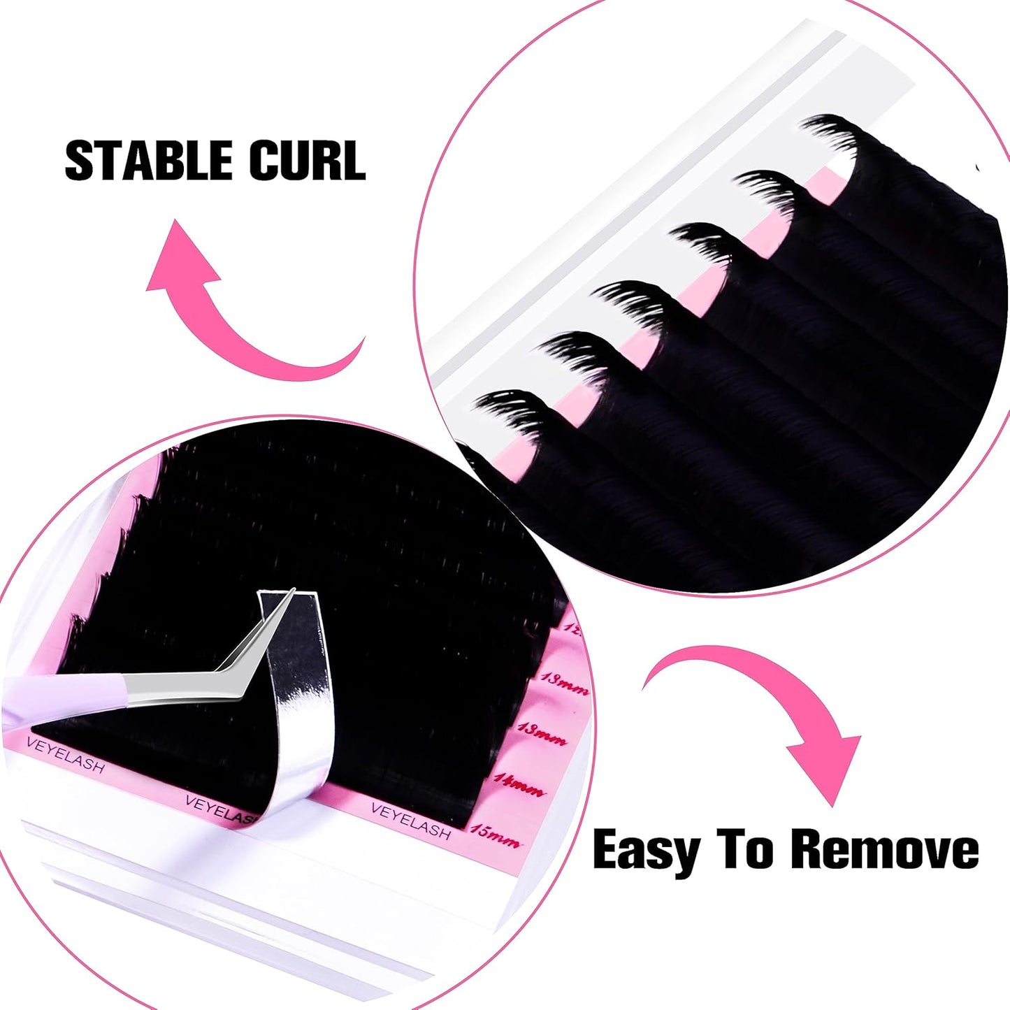 VEYES INC Cashmere Smart Fan Lash Extensions 0.03 0.05 0.07 C/CC/D Curl 8-20mm Mixed & Single Length, Super Matte Black Volume Lashes, Professional Supplies for Lash Techs (0.07 D 10mm)