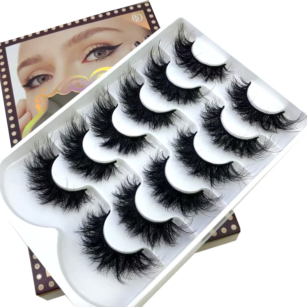 HBZGTLAD 6 Pairs Fluffy False Eyelashes Natural Faux Mink Strip 3D Lashes Pack (SR-1)