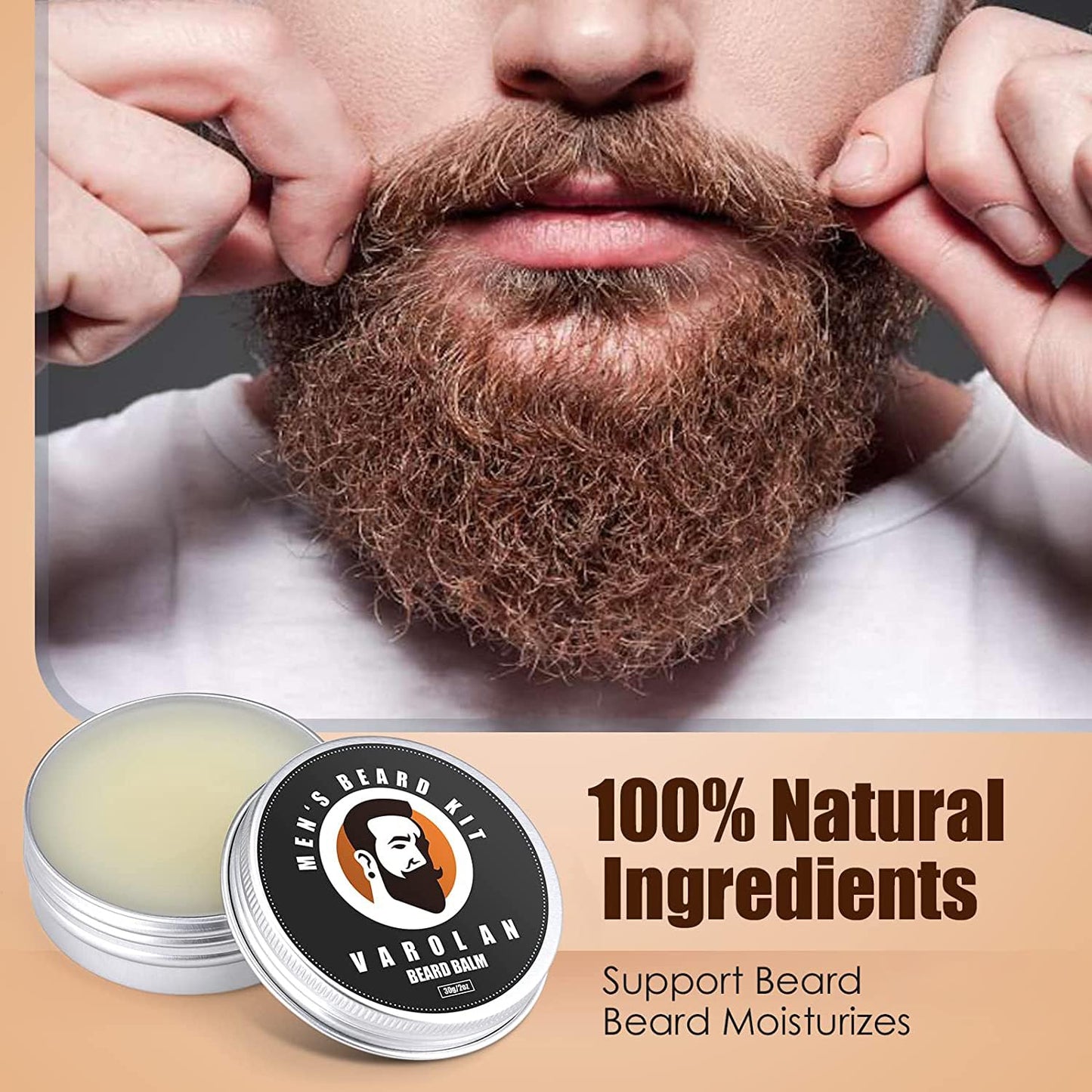 Beard Growth and Grooming Kit - Growth Oil (2Oz), Balm, Comb, E-book, Storage Bag, Mustache Mens Gift Set for Him