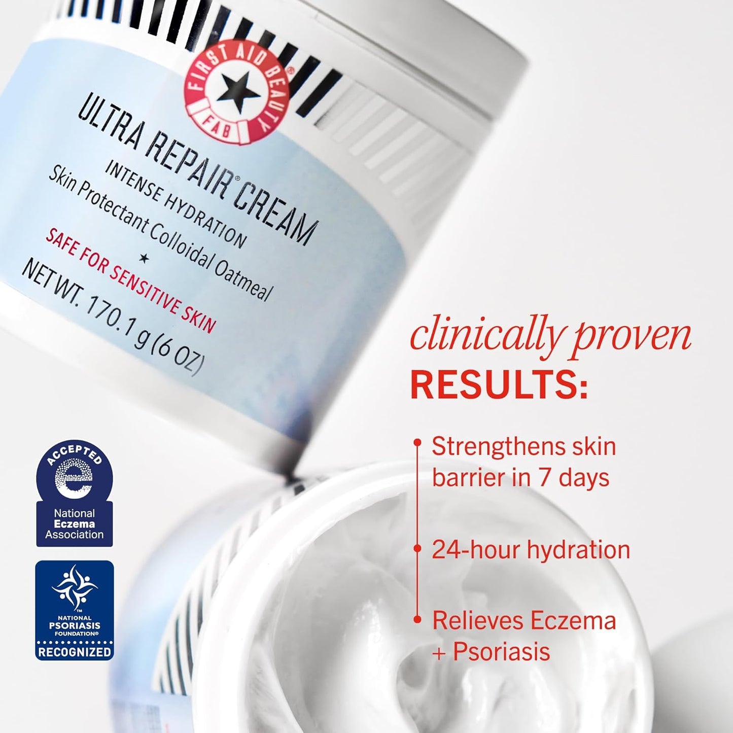 First Aid Beauty - Ultra Repair Cream, Intense Hydration Whipped Colloidal Oatmeal, Clinically Proven to Strengthen Skin Barrier in 7 Days & Helps Relieve Eczema, Luxury Face & Body Moisturizer, 2 oz