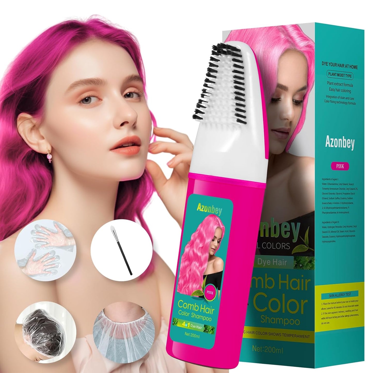 Pink Hair Dye Shampoo for Women Gray Hair,Haircare 4 in 1 Semi-Permanent Gray Hair Coverage,Champu Para Canas,Hair Color Shampoo for Women, Men (Pink)