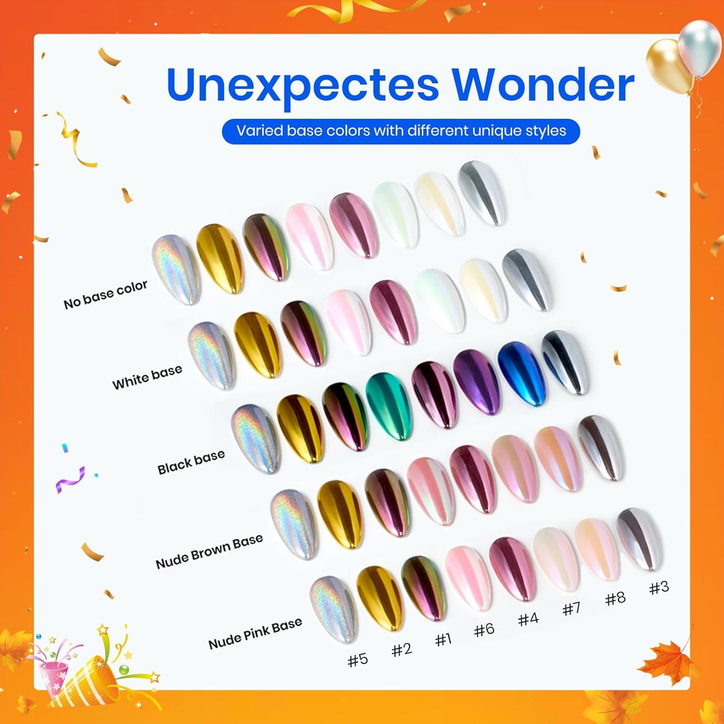 Beetles Chrome Nail Powder Gold Silver Mirror Effect 8 Colors Holographic Aurora Iridescent Pearlescent Manicure Nail Art Decoration Glitter Cromer Nail Powder for Nails 1g/Jar Gift for Women