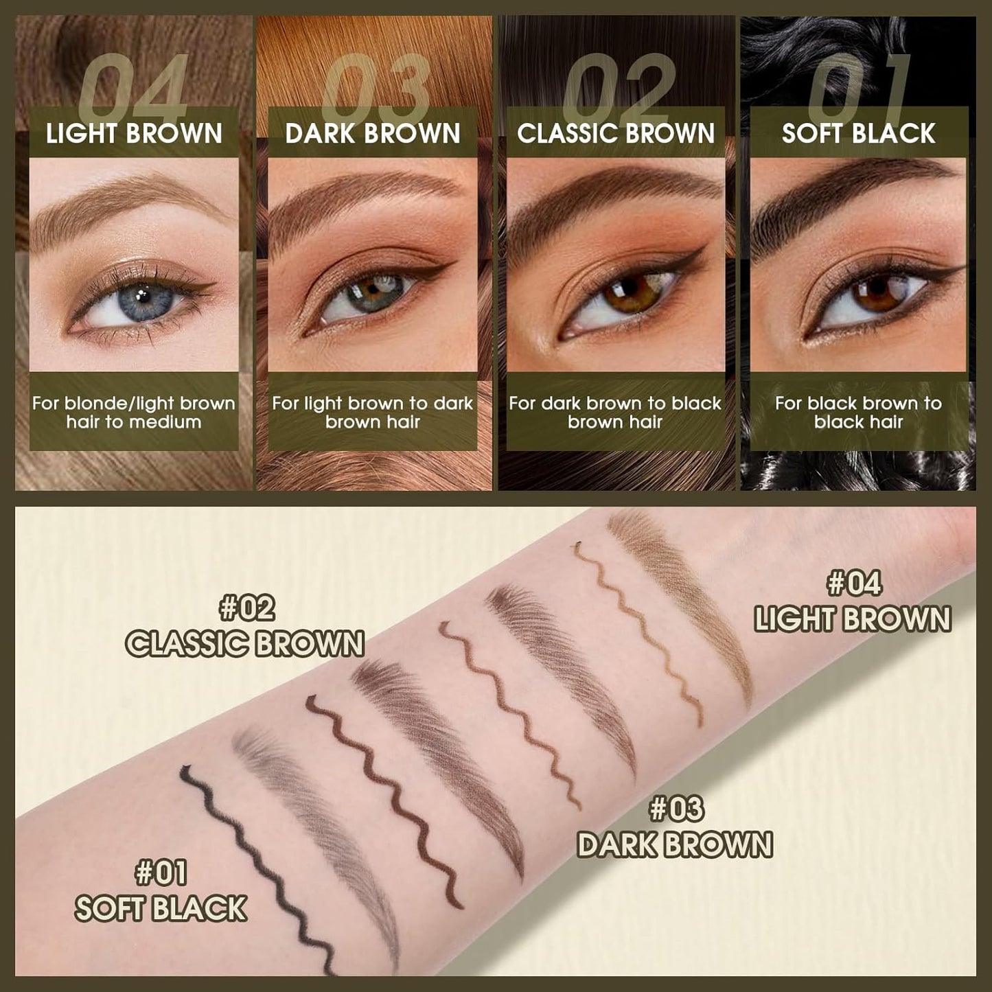 UCANBE Eyebrow Pencils for Women with Spoolie Brush, Dual-Ended Eyebrow Pen with 4-Fork-Tip & Gel Eyeliner, Microblading Brow Pen with Eyeliner Pencil + Brow Brush for Hair Like Brows, Soft Black