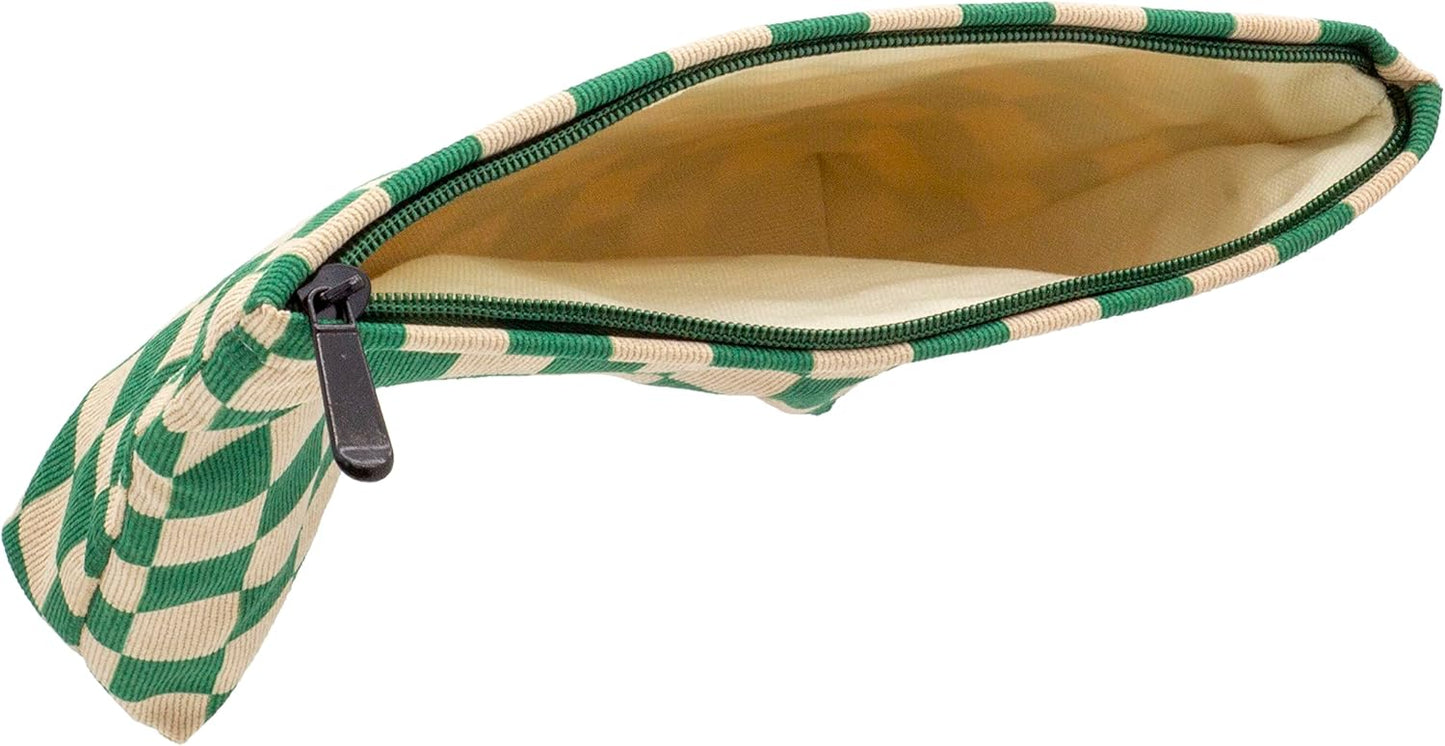 PAZIMIIK Makeup Bag Large Zipper Corduroy Make Up Pouch for Purse Travel Canvas Cosmetic Organizer for Women Brush Storage,Checkered Green