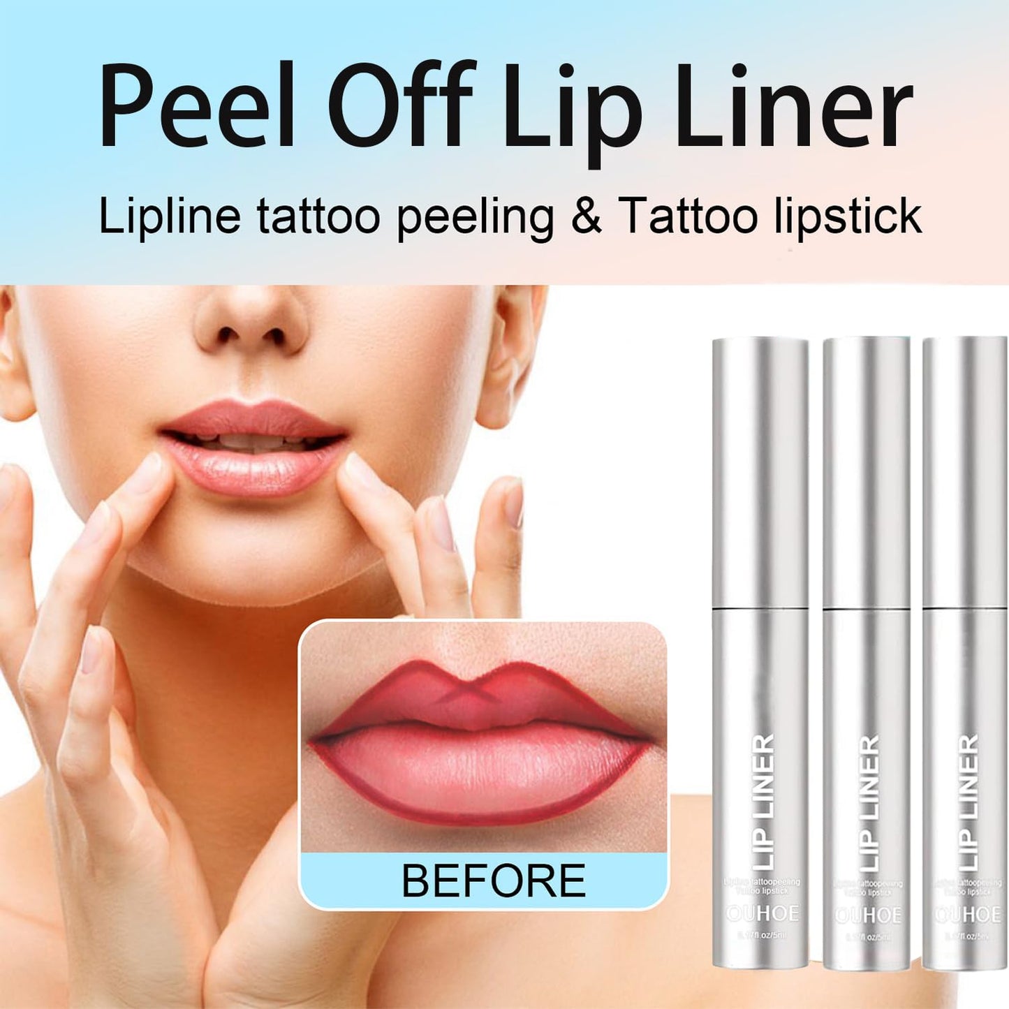 Dulele 3PCS Peel Off Lip Liner Stain, Matte peel Off Lip Stain, Long Wear Lip Stain Peel Off lip liner Set, Waterproof Lip Liner Tattoo Lip Tint Stain (Brown, 1)