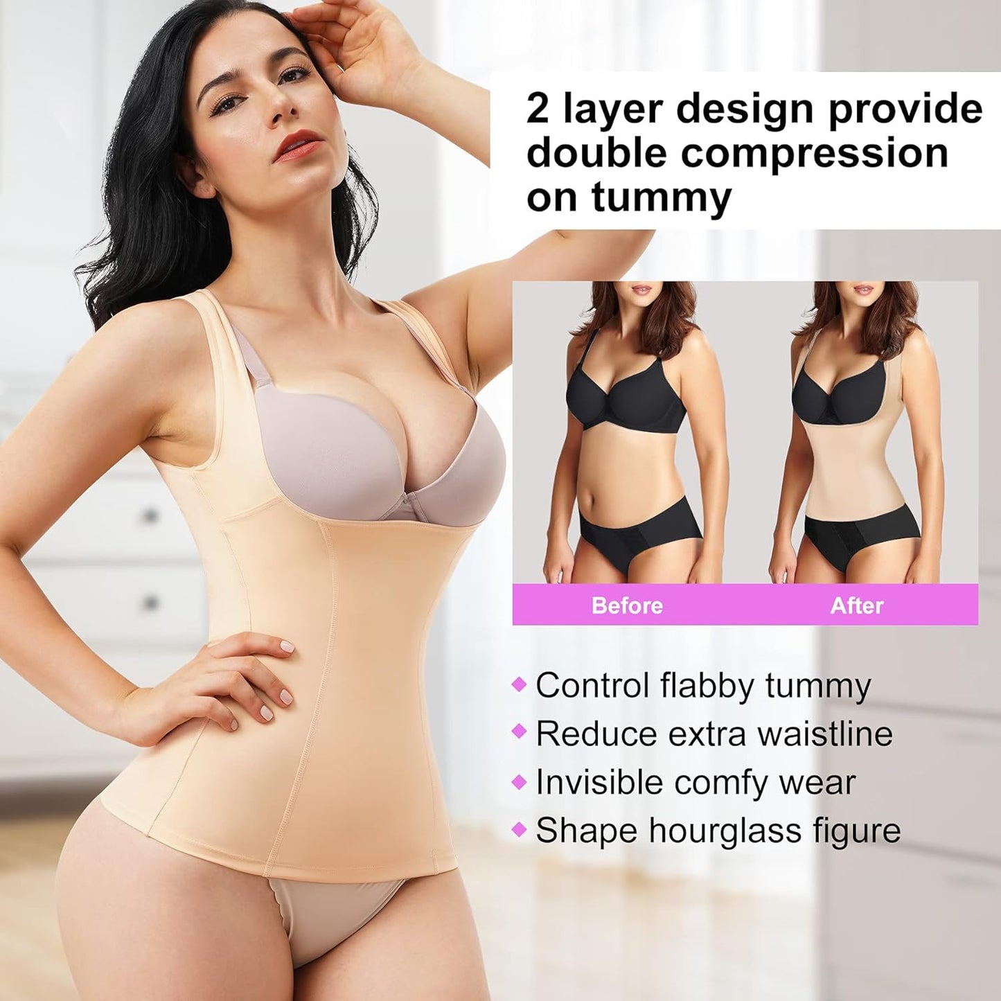 URSEXYLY Women Waist Trainer Shapewear Vest Seamless Body Shaper Tummy Control Workout Tank Top Corset