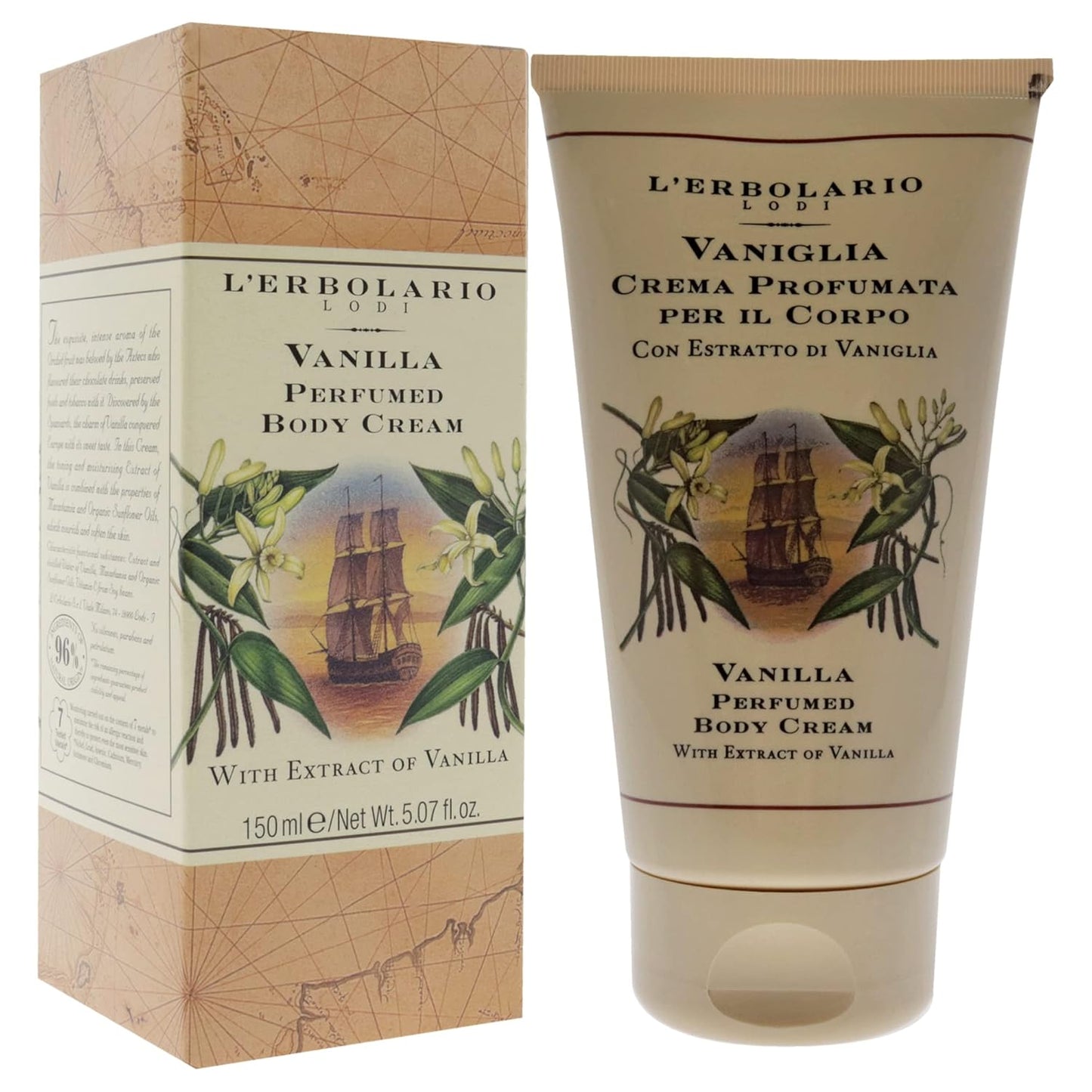 L'Erbolario Vanilla Perfumed Body Cream - Long Lasting Scented Body Cream for Women - Perfume Hydrating Body Moisturizer - Nourishing and Moisturizing Body Butter for Dry Skin - 5.07 oz