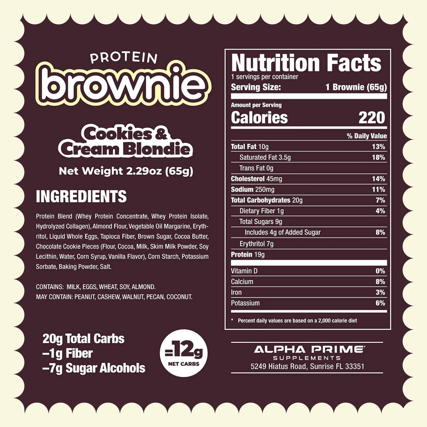 Prime Bites Protein Brownie from Alpha Prime Supplements | High Protein, Collagen Fortified Low Sugar Treat | Delicious Snack | 12 Bars per Box (Variety Pack)