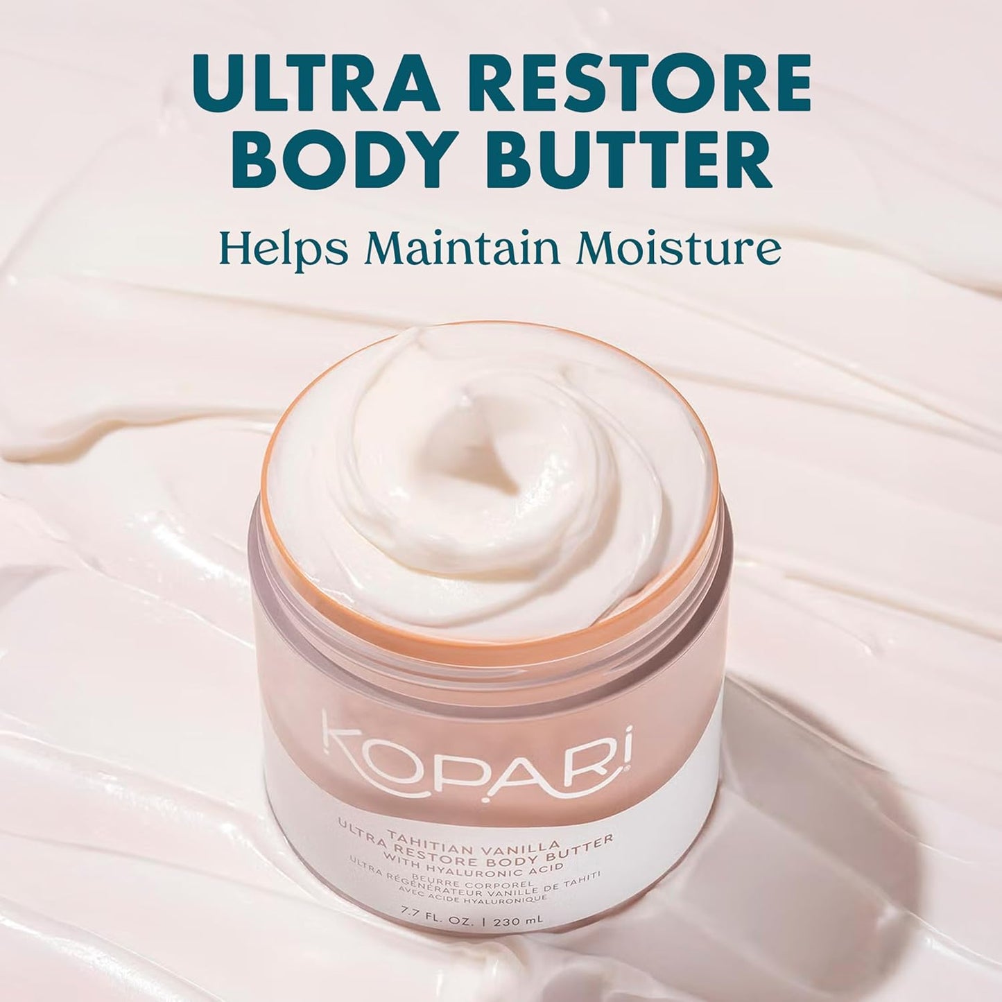 Kopari Ultra Restore Body Butter, Whipped Lightweight Formula, Hyaluronic Acid & Mango Butter, Deep Long-Lasting Moisture, Tahitian Vanilla 7.7 oz