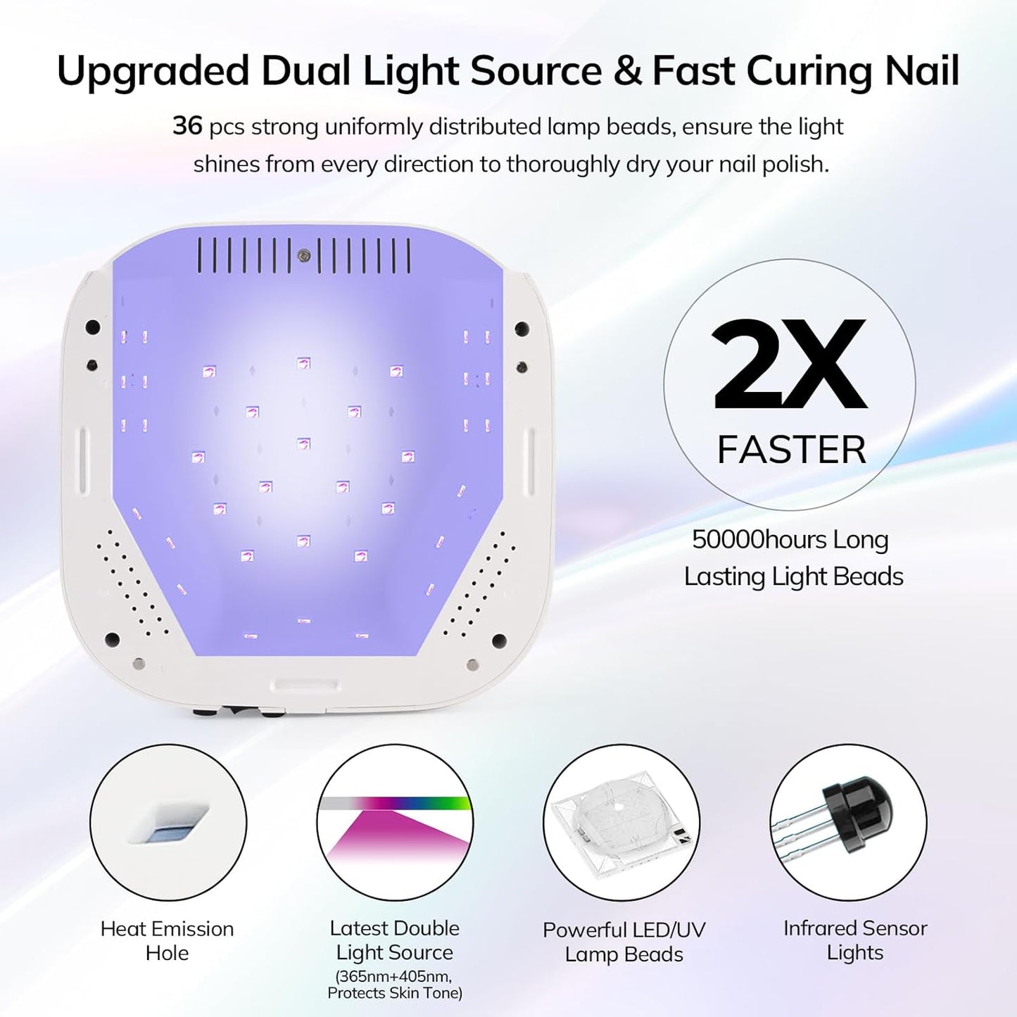 Lavinda UV LED Nail Lamp, Cordless Nail Lamp 54W Rechargeable Nail Dryer Gel Polish Light with Large LCD Display, Professional Gel Curing Lamp with 4 Timer Setting Auto Sensor for Salon and Home