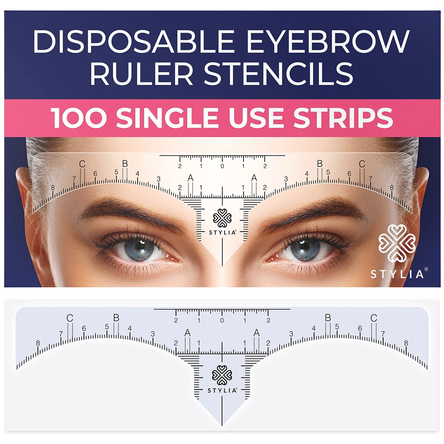 Stylia Eyebrow Stencil Kit for Women – 100 Pack, Precision Brow Mapping Tool for Shaping, Best Eyebrow Stencils for Older Women & Beginners, Strong Adhesive, Universal Fit, Reusable Brow Templates