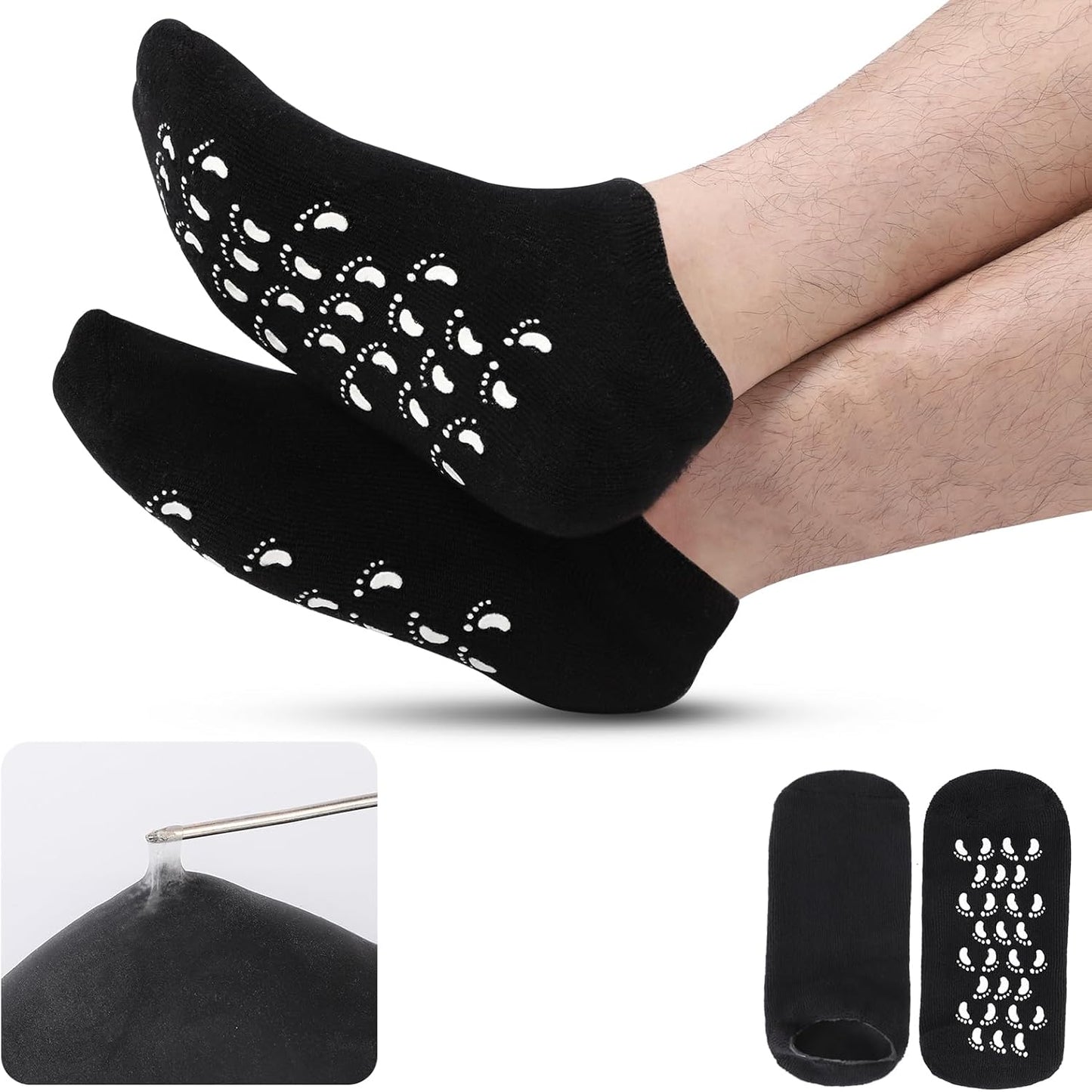 Large Silicone Moisturizing Socks for Men - 1 Pair Soft Foot Care Socks - 11“ Large Size Feet Moisturizing Socks for Dry Cracked Feet (Size L)