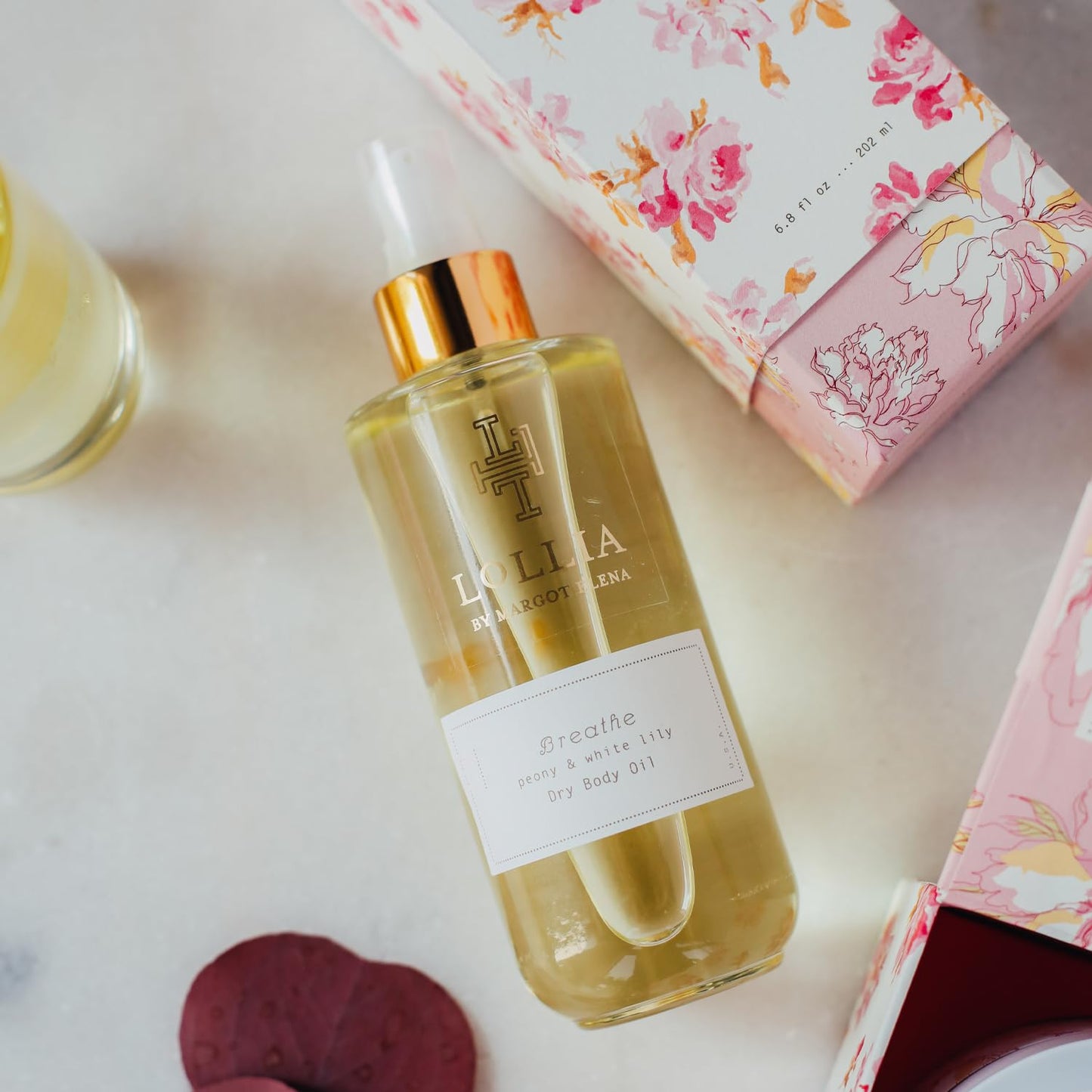 LOLLIA Breathe Dry Body Oil, 6.8 Fl. Oz. – Peony & White Lily – Women’s Scented, Moisturizing, Dry Body Oil for Women, For All Skin Types