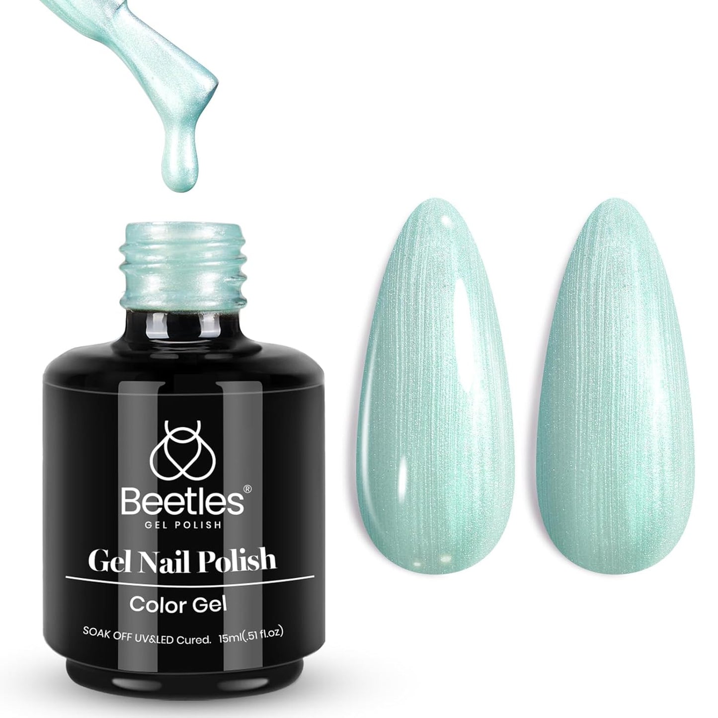 Beetles Mint Green Gel Polish, 15ML Mint Green Glitter Nail Polish Pearlescent Shimmer Mermaid Gel Nails Soak Off U V LED Nail Lamp Need Manicure Salon DIY Nail Art Design