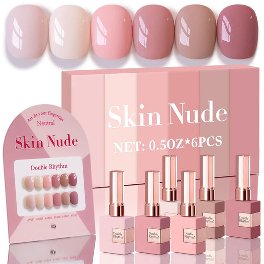 Double Rhythm 6 Pcs 15 ML Gel Polish Set Same Color Same Bottle Soak Off Gel Polish Kit Nail Art Manicure Salon DIY at Home for Women (Light Dark Nude Pink Beige-T6-17)