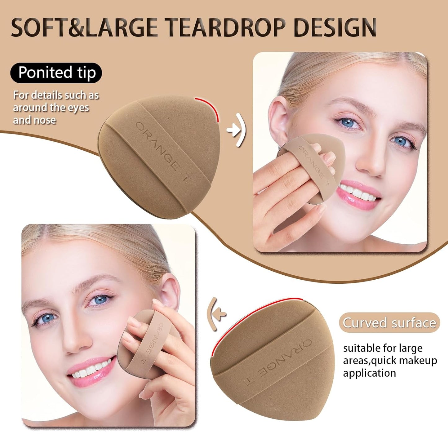 Lilystar 2Pcs Powder Puff Face Soft Makeup Sponge, Soft Triangle Powder Puffs Makeup Sponge Applicator Air Cushion Powder Puff for Liquid Foundation, Cream, Powder, Concealer (Black,Brown)