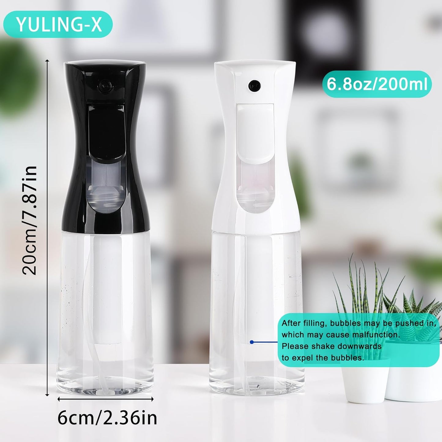 Spray Bottles For Hair, continuous spray bottle (200ml/6.8oz 2Pack) used for hair design, plants, cleaning, hair care and skin care, etc. – empty, reusable (Black&White)