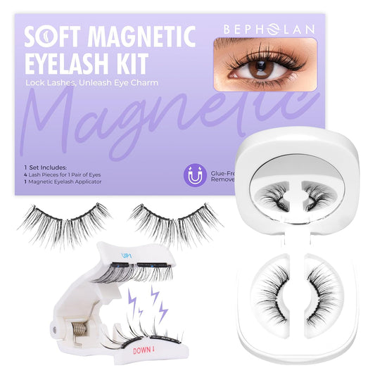 Bepholan Soft Magnetic Eyelashes, Reusable Magnetic Lashes with Applicator, Glue-free Natural Fake Lashes without Eyeliner, Easy to Wear and Remove (CS100)