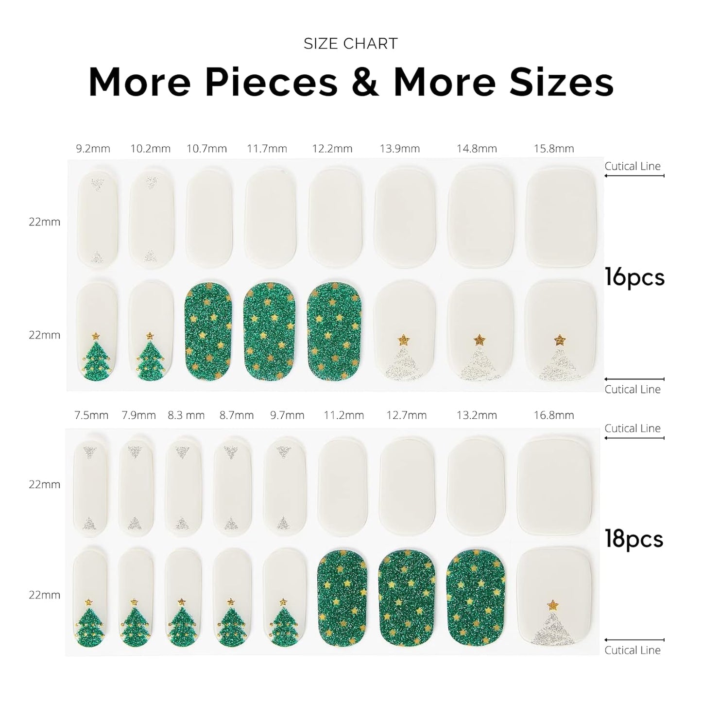 Nailog Semi Cured Gel Nail Strips 34 pcs| Long Lasting Nail Polish Sticker Wraps with Glossy Gel Finish, Twinkling Trees