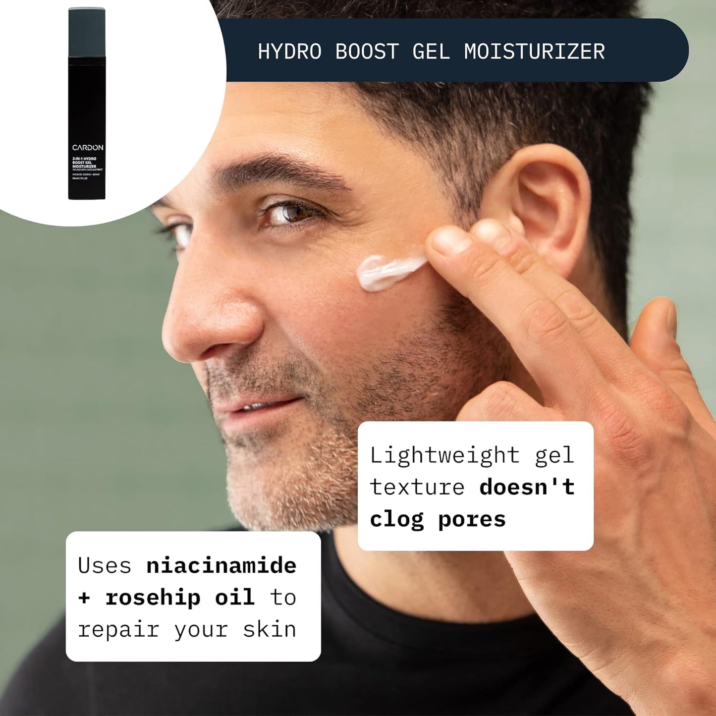 Cardon Cactus-Based Men's Skincare Set | Premium Korean Skincare for Sensitive Skin and Oily Skin | Water-based Face Moisturizer with SPF 30, Gentle Face Wash, Repairing Night Cream with Vitamin E