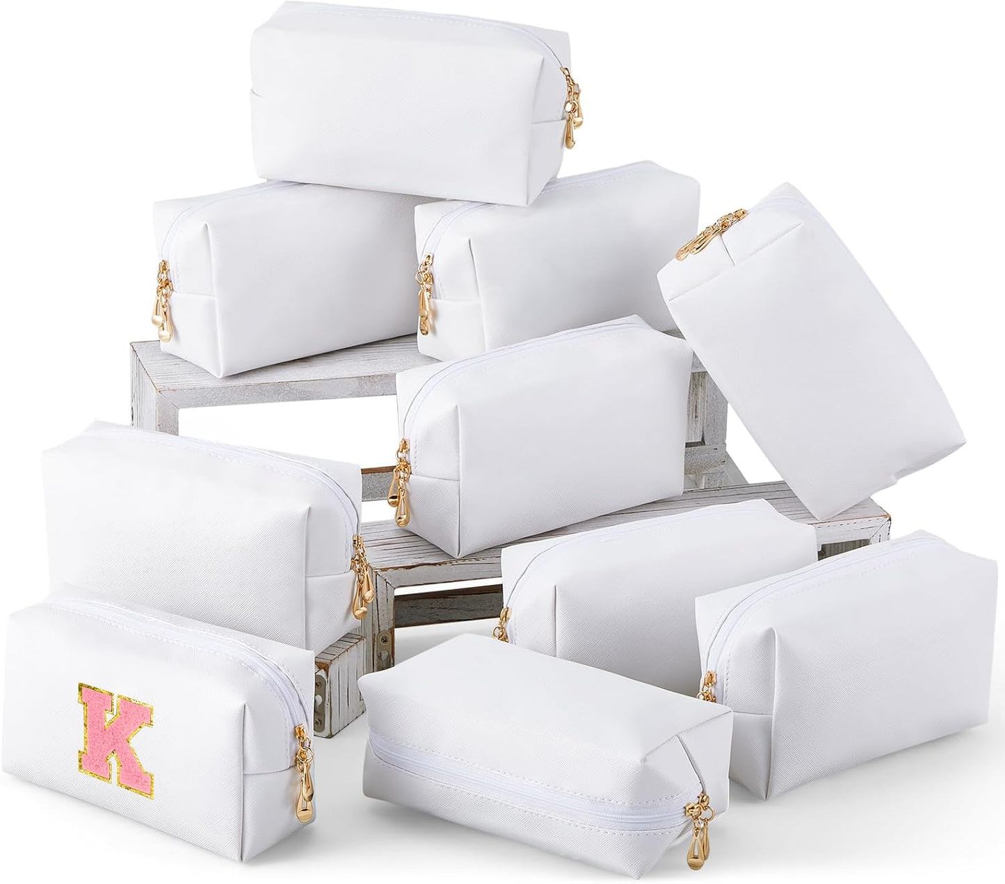 Kigeli 15 Pcs Aesthetic Makeup Bags PU Leather Cosmetic Pouches Waterproof Plain Toiletry Bags Makeup Pouches Bulk for Women Party Gift Travel Storage Organizer(White)