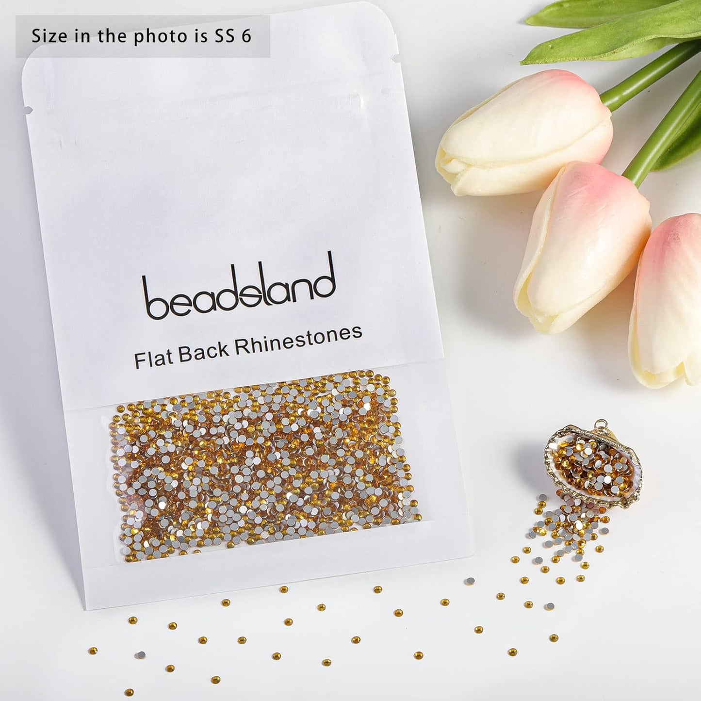 Beadsland 1440pcs Flat Back Crystal Rhinestones Round Gems for Nail Art and Craft Glue Fix, Topaz,SS6,1.9-2.1mm