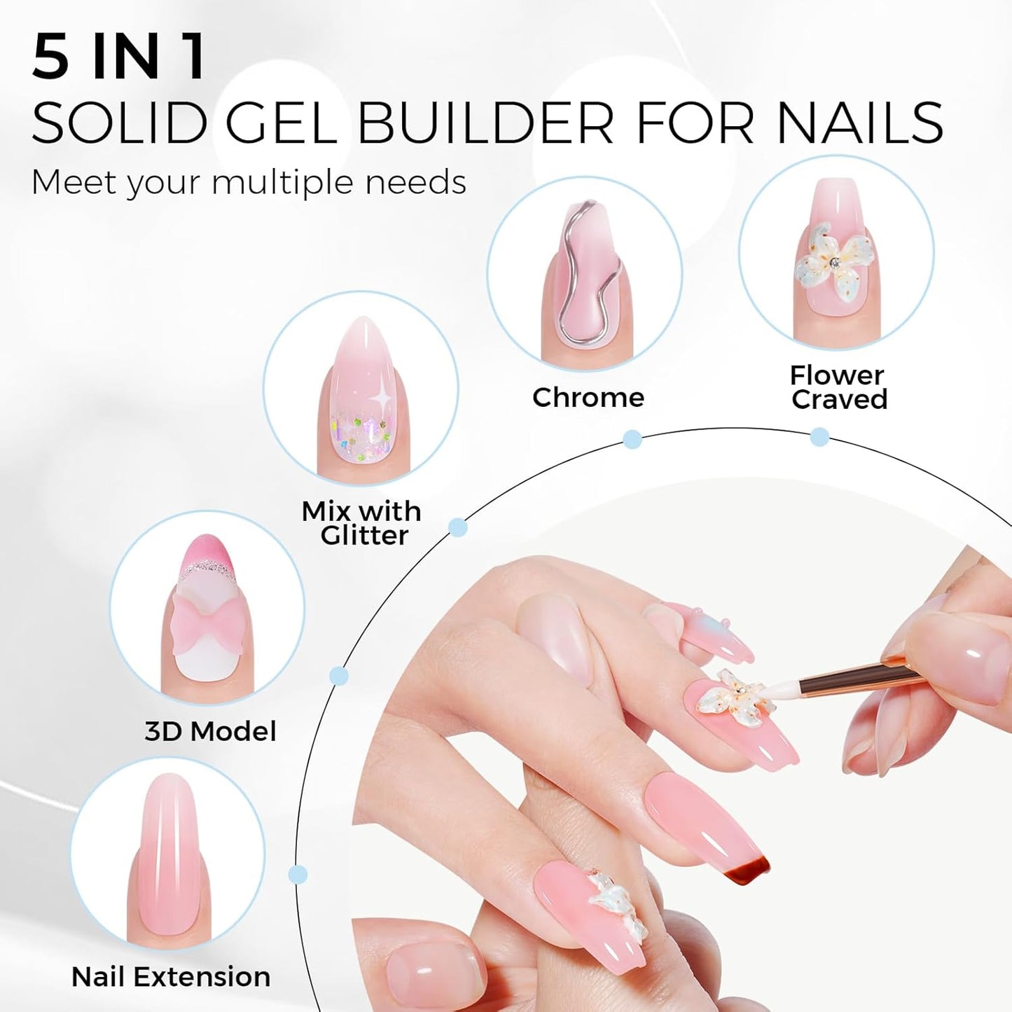 TOMICCA 3D Nail Gel Sculpting Gel for Nail Art 50g Gel Nail Art Non Sticky Hand Carving Gel UV LED Nail Extension Gel Solid Builder Gel for Nails Nude Pink