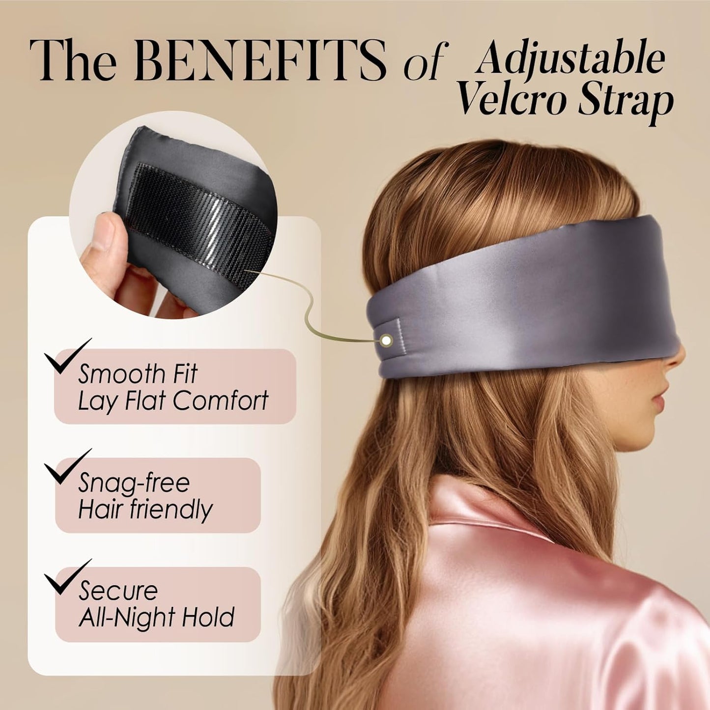 LULUSILK Reversible Mulberry Silk Sleep Mask for Women and Men, Adjustable Real Silk Eye Mask for Sleeping, Grey and Black, Pack of 1