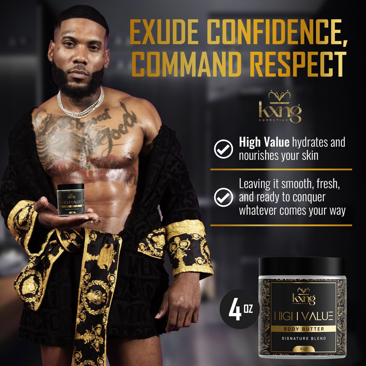 KXNG Cosmetics, Body Butter, Organic Skin Care for Men and Women, Body Moisturizer Lotions and Creams, Raw Shea Butter, Cocoa Butter, Mango, Coconut Oil, Hand, Foot, All Skin Types (High Value)