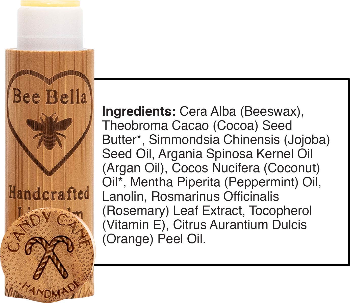 Bee Bella Lip Balm, Candy Cane, 3 Pack - Hydrating, Moisturizing Lip Care, 100% Natural, Original Organic Beeswax with Vitamin E, Handmade in USA