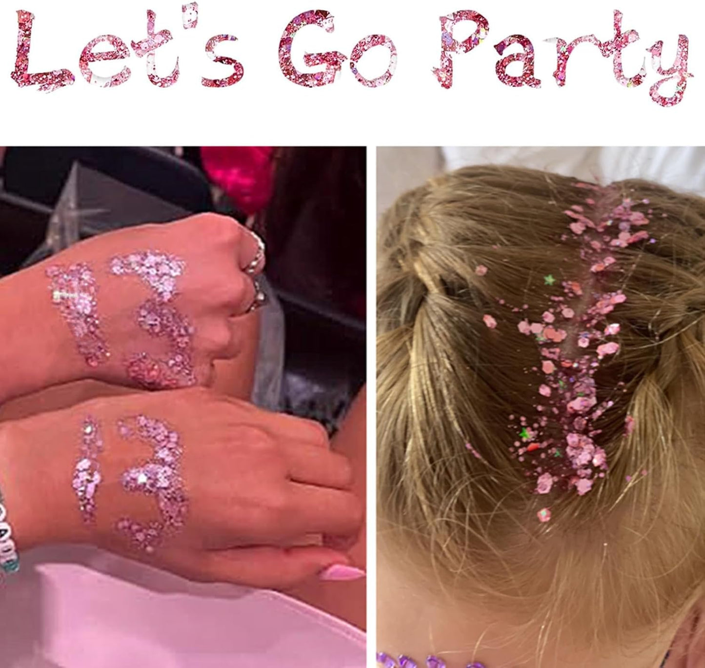 Go Ho Pink and White Body Glitter Set,Singer Concerts Face Glitter Gel Makeup,Holographic Long Lasting Chunky Sequins Glitters for Eye Lip Hair Nails,Festival Rave Accessories,White&Pink