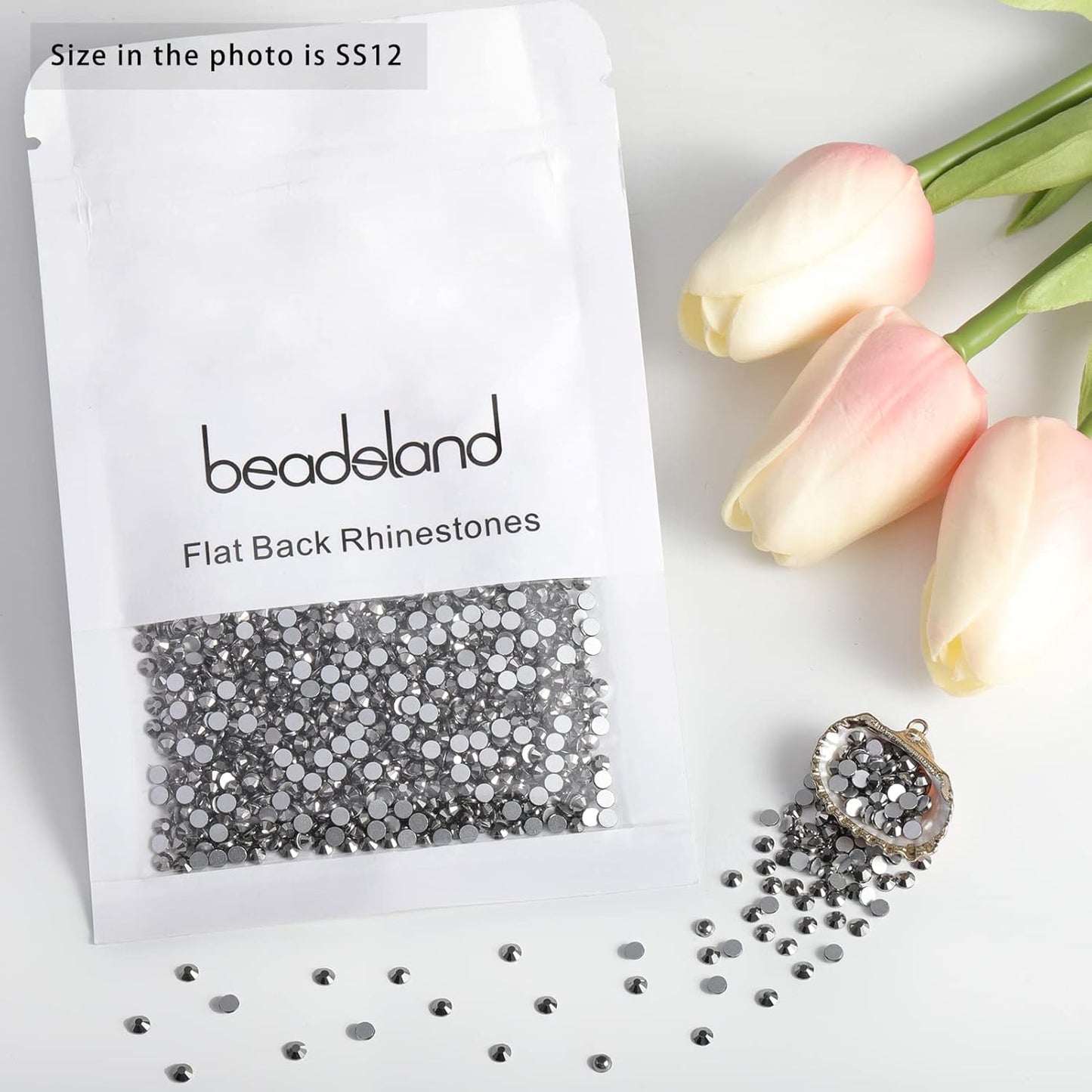 Beadsland 1440 Pieces Flat Back Crystal Rhinestones Round Gems,Hematite,SS12,3.0-3.2mm