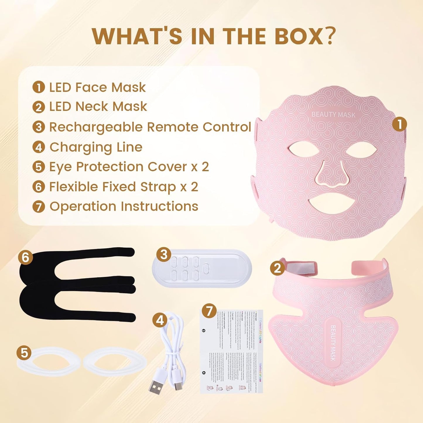 Red Light Therapy for Face and Neck, Led Face Mask Light Therapy, 7 Colors Light Therapy for Face & Neck, Red Light Therapy Mask for Skin Improve, Firm and Sooth, Professional Skin Care at Home