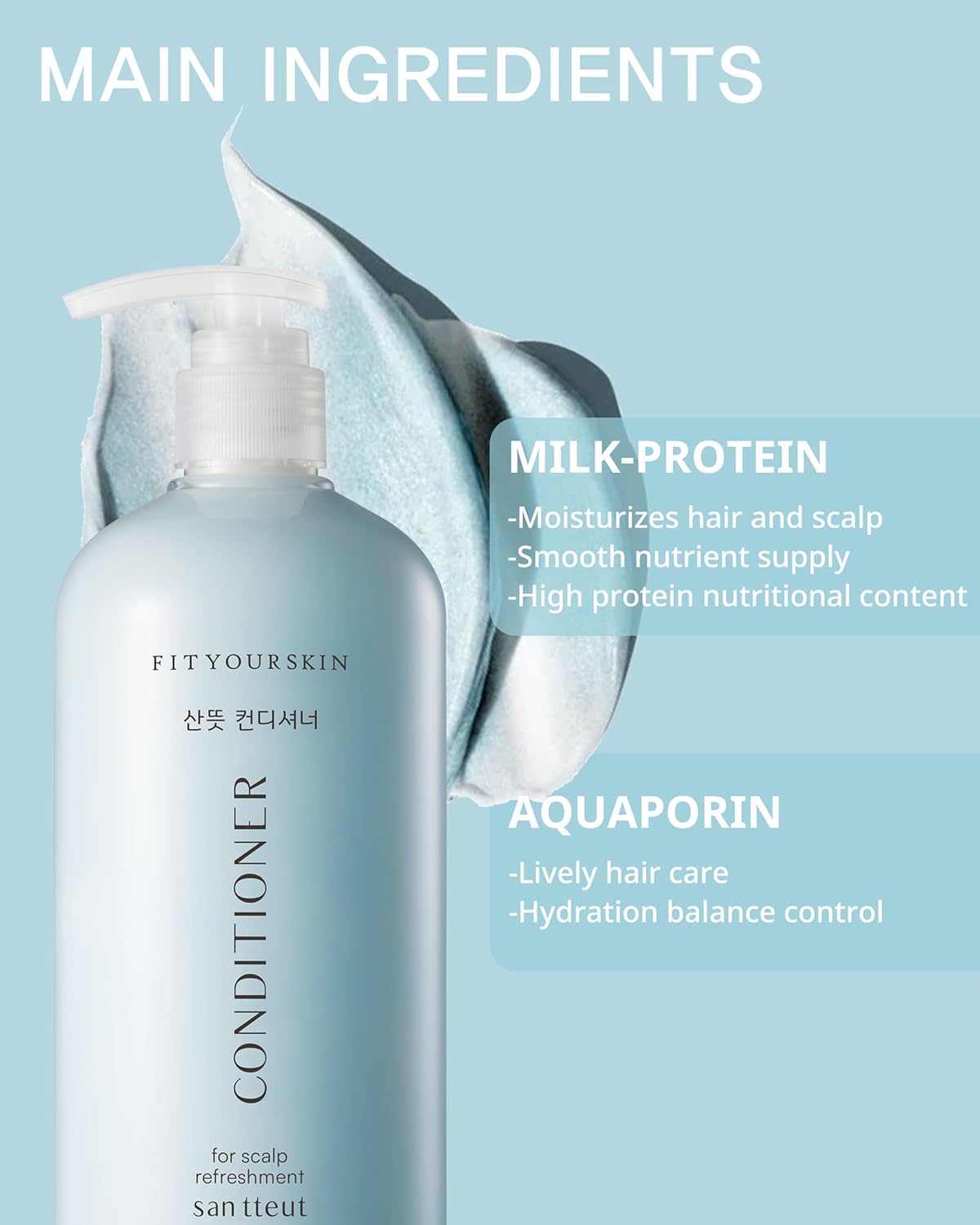 SAN TTEUT Scalp Refreshment Hair Conditioner - pH 5.5 Keratin & Protein Perfumed Conditioner for Hair Loss Relief, Scalp Clarifying, Mint & White Musk Scent - Paraben Free - 17 fl.oz