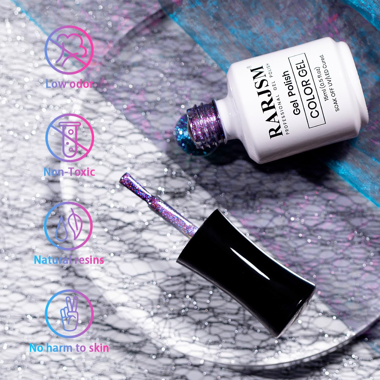 RARJSM Aurora Cat Eye Gel Nail Polish with Magnet Stick Blue Purple Multi Color 9D Diamond Galaxy Cateye Gel Polish Chunky Shimmer UV LED Curing Requires Soak Off for Home Salon Manicure 15ml