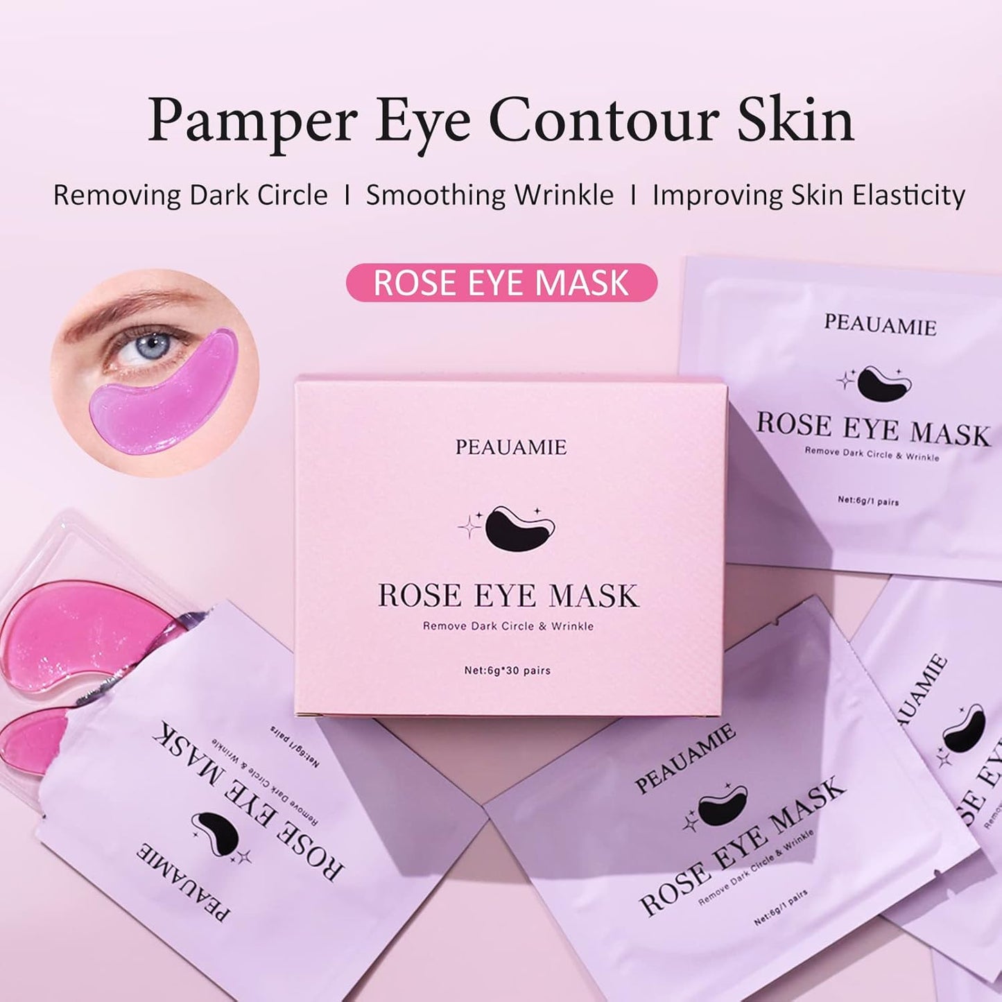 Under Eye Patchs Rose Eye Mask for Dark Circles and Puffiness Wrinkle Eye Bags 30 Pairs