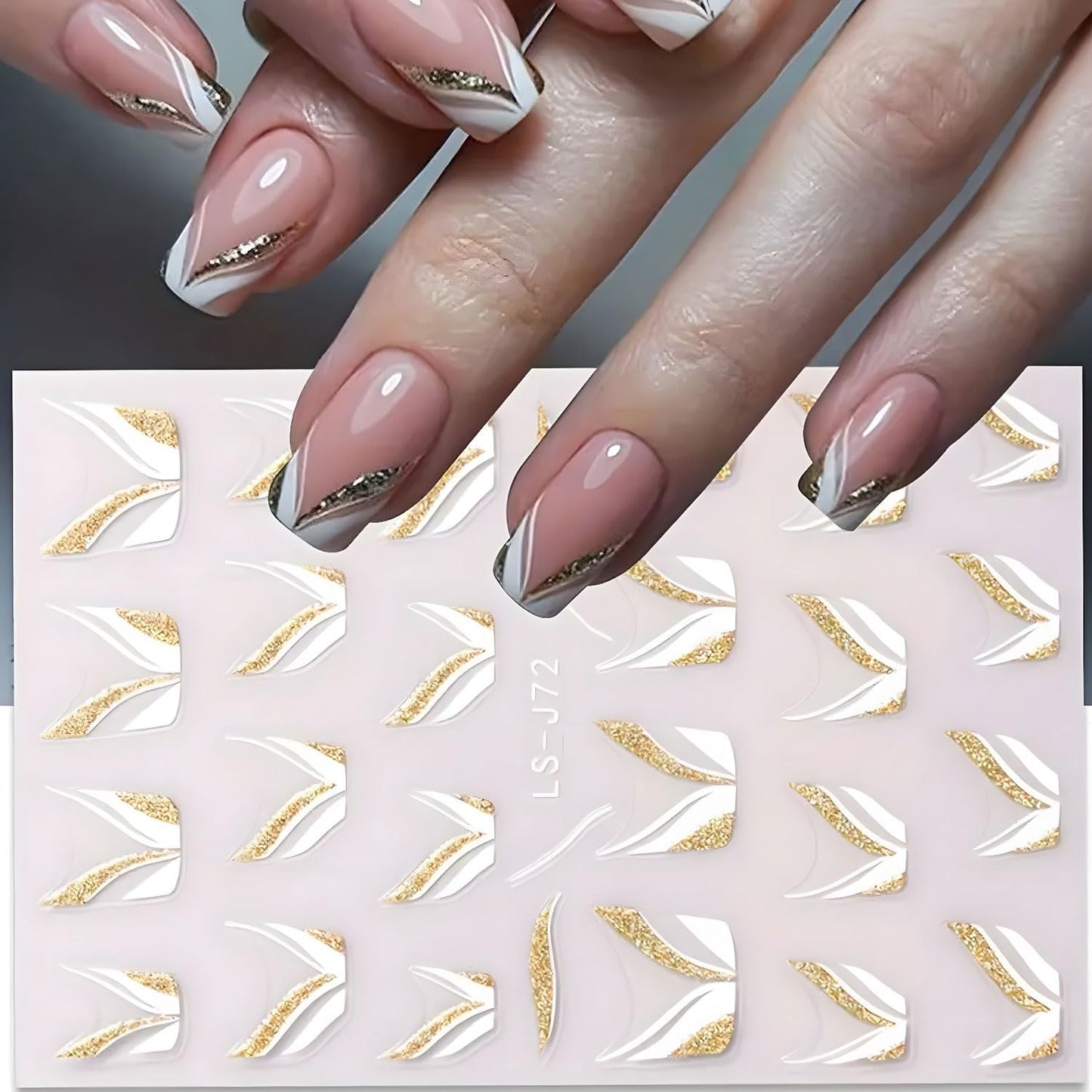 French Tips Nail Stickers for Nail Art, 8 Sheets Self-Adhesive Matte Gold & Silver Designs for Gel Polish and Almond Nails, French Tip Nail Stickers for Weddings Almond Nails Gel Polish