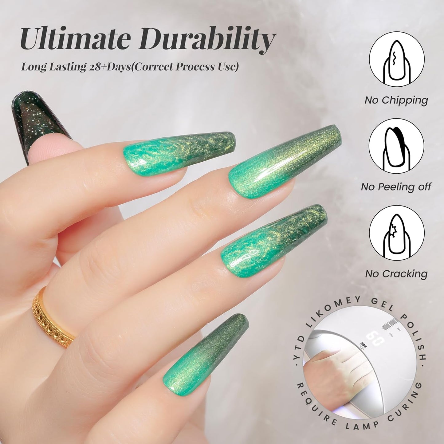YTD Likomey Pearl Thread Color Changing Gel Nail Polish,15ml Green To Dark Green Shell Mermaid Drawing Pearlescent Shimmer Glitter Mood Temperature Change Fall Winter Thermal Ombre UV Nail Gel,WB426