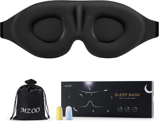 MZOO Luxury Sleep Eye Mask for Side Sleeper Men Women, Zero Eye Pressure 3D Sleeping Mask, Light Blocking Patented Design Night Blindfold, Soft Eye Shade Cover for Travel, Black